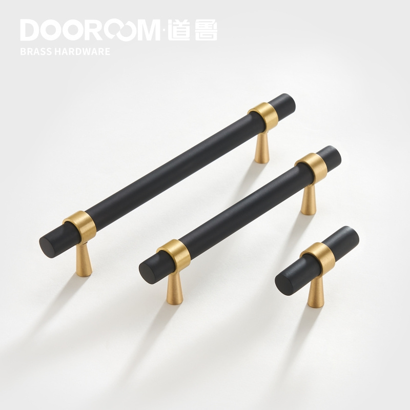 Dooroom Brass Furniture Handles T-bar Light Luxury Fashion Black Gold Wardrobe Dresser Cupboard Cabinet Drawer Pulls