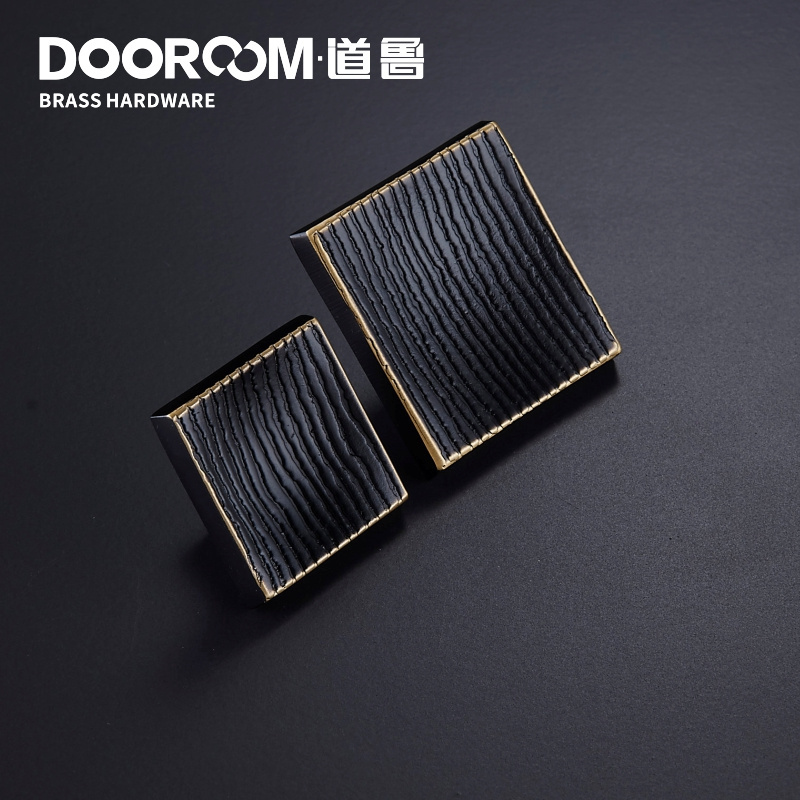 Dooroom Brass Furniture Handles Modern Square Knobs Cupboard Drawer Wardrobe Dresser Personalized Wood Grain Pulls Knobs