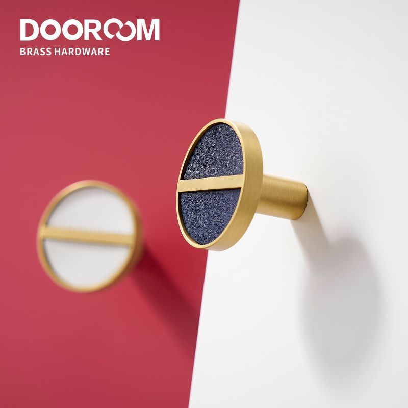 Dooroom Brass Knob Leather Furniture Handles Modern Fashion Brass Cupboard Wardrobe Dresser Shoe Box Drawer Cabinet Knobs Pulls