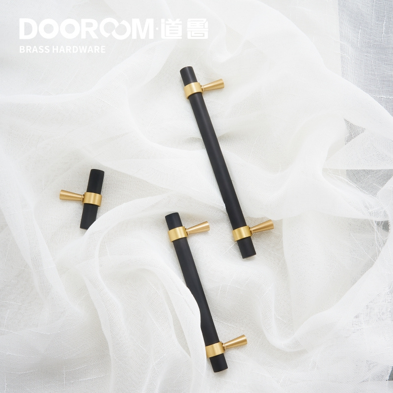 Dooroom Brass Furniture Handles T-bar Light Luxury Fashion Black Gold Wardrobe Dresser Cupboard Cabinet Drawer Pulls