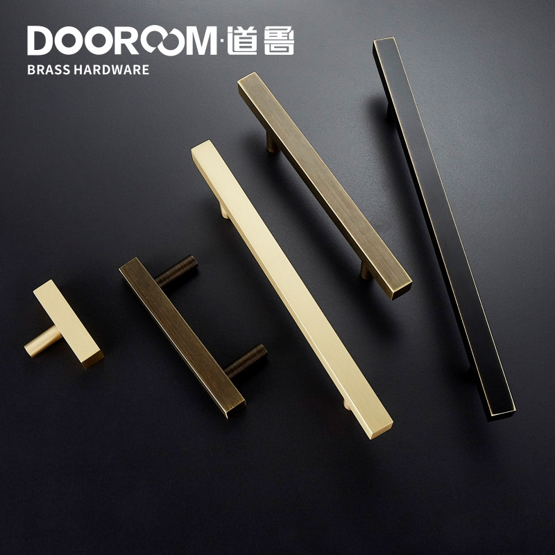 Dooroom Dulu Brass Furniture Handles Modern Wardrobe Dresser Cupboard Drawer Cabinet Long Square Black/Gold Pulls