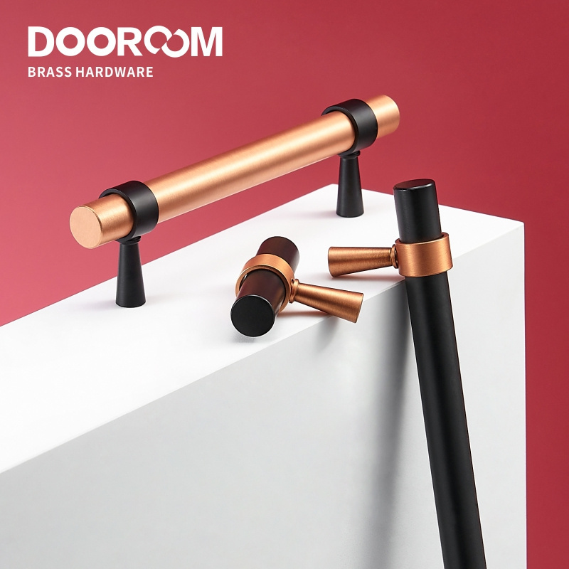 Dooroom Brass Furniture Handles Modern Copper Black Pulls Cupboard Wardrobe Dresser Shoe Box Drawer Cabinet Handles Knobs