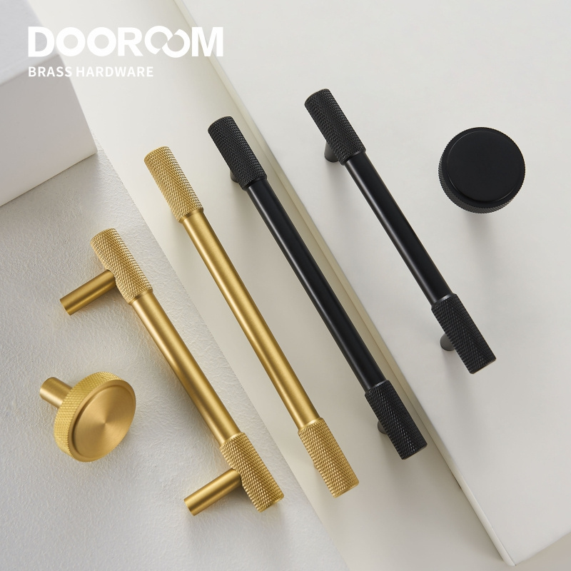 Dooroom Brass Knurling Furniture Handles Long Round Modern Pulls Cupboard Wardrobe Dresser Shoe Box Drawer Cabinet Wine Bar Knob