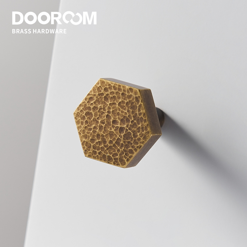 Dooroom Brass Furniture Handles Modern Hammered Round Hexagon Pulls Wardrobe Dresser Cupboard Cabinet Drawer Wine Bar Knobs