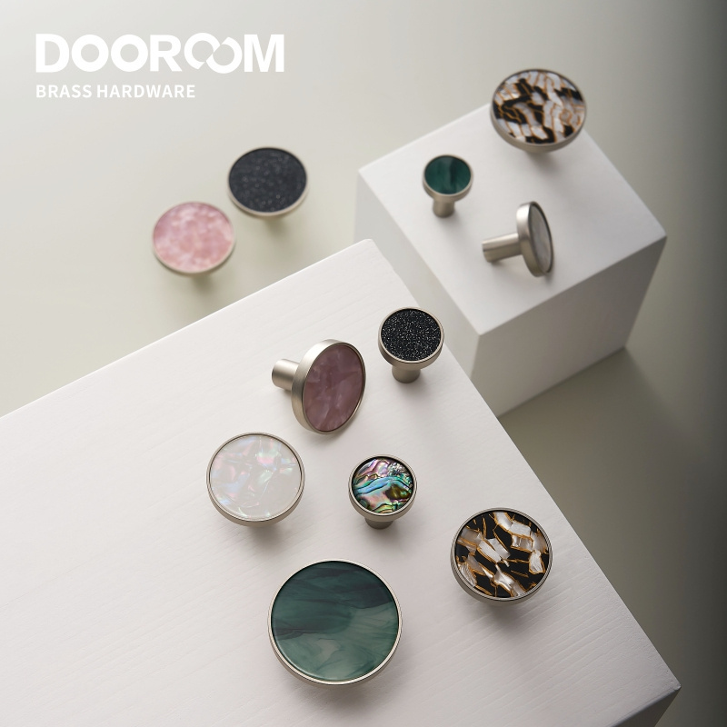 Dooroom Brass Furniture Handles Colorful Shell Matt Brushed Nickel Pulls Wardrobe Dresser Knobs Cupboard Cabinet Drawer Knobs