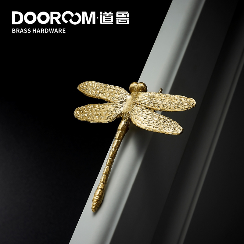 Dooroom Brass Dragonfly Furniture Decoration Handles Nordic Ins Gold Drawer Cabinet Door Cupboard Wardrobe Dresser Pulls Knobs