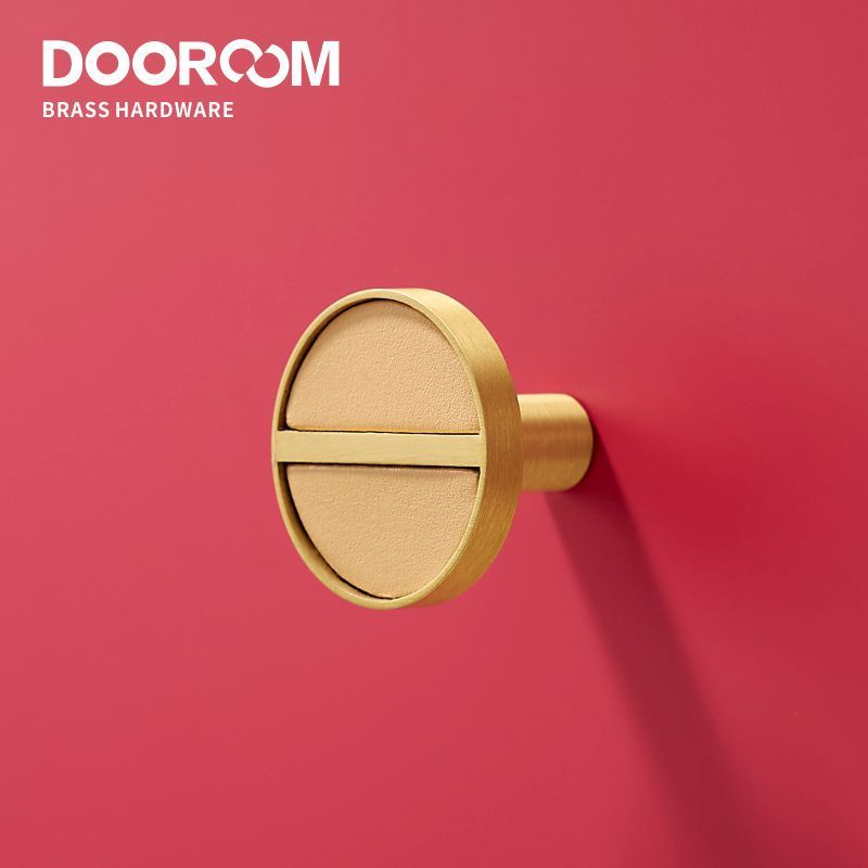 Dooroom Brass Knob Leather Furniture Handles Modern Fashion Brass Cupboard Wardrobe Dresser Shoe Box Drawer Cabinet Knobs Pulls