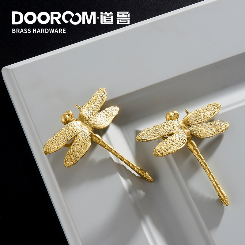 Dooroom Brass Dragonfly Furniture Decoration Handles Nordic Ins Gold Drawer Cabinet Door Cupboard Wardrobe Dresser Pulls Knobs