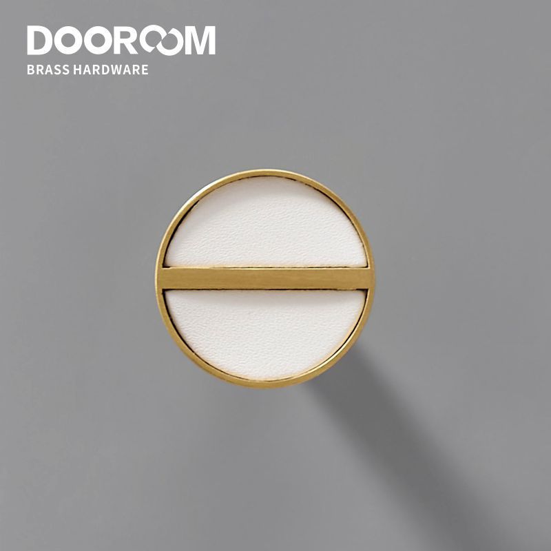 Dooroom Brass Knob Leather Furniture Handles Modern Fashion Brass Cupboard Wardrobe Dresser Shoe Box Drawer Cabinet Knobs Pulls