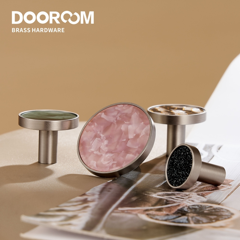 Dooroom Brass Furniture Handles Colorful Shell Matt Brushed Nickel Pulls Wardrobe Dresser Knobs Cupboard Cabinet Drawer Knobs