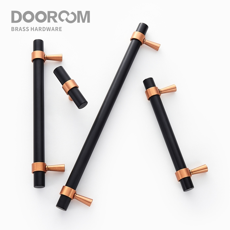 Dooroom Brass Furniture Handles Modern Copper Black Pulls Cupboard Wardrobe Dresser Shoe Box Drawer Cabinet Handles Knobs