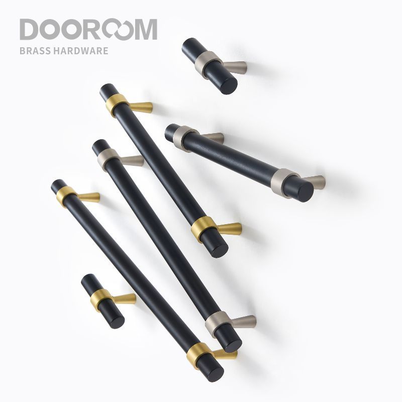 Dooroom Brass Furniture Handles T-bar Light Luxury Fashion Black Gold Wardrobe Dresser Cupboard Cabinet Drawer Pulls