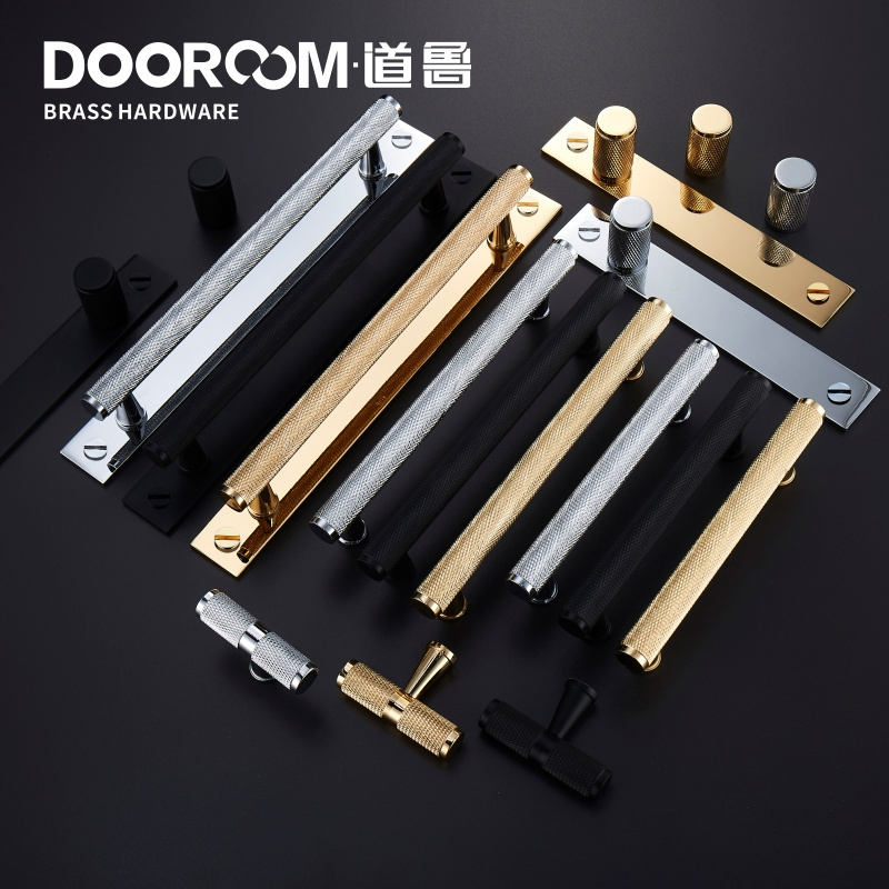 Dooroom Brass knurled Handles Gold Black Modern Wardrobe Dresser Cupboard Cabinet Door Drawer Furniture Pulls Knobs