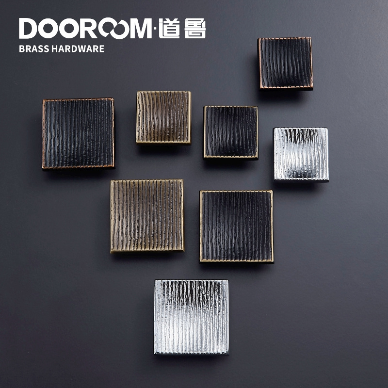 Dooroom Brass Furniture Handles Modern Square Knobs Cupboard Drawer Wardrobe Dresser Personalized Wood Grain Pulls Knobs