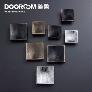 Dooroom Brass Furniture Handles Modern Square Knobs Cupboard Drawer Wardrobe Dresser Personalized Wood Grain Pulls Knobs