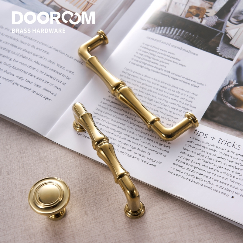 Dooroom Brass Furniture Handles Modern Fashion PVD Siny Gold Cupboard Wardrobe Dresser Shoe Box Drawer Cabinet Knobs Pulls