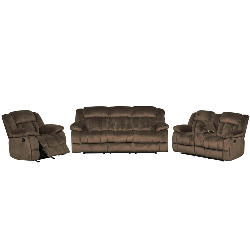 Customized One Two Three Seat Microfiber Suede Fabric Sofa Recliner Loveseat With Console 3 2 1 Glider Recliner Sofa Set