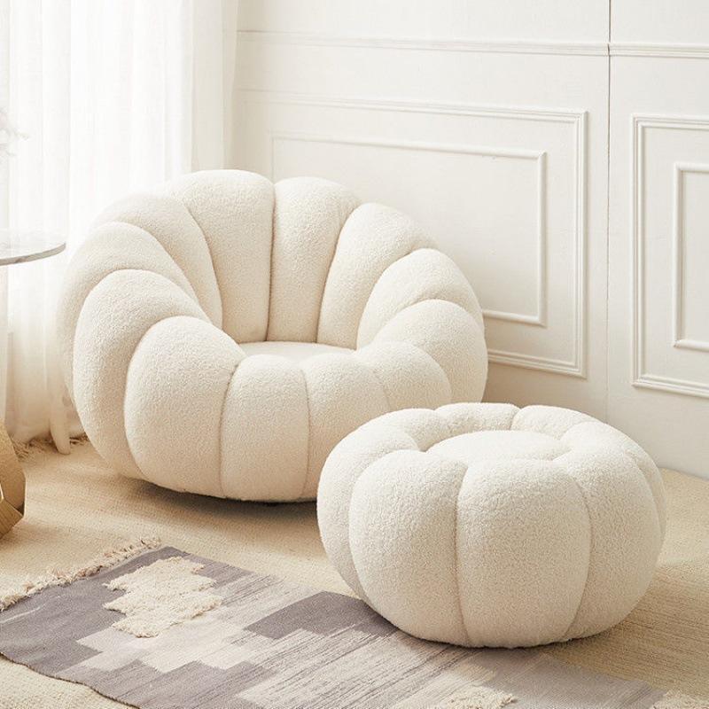 Factory Direct Sale Custom Color Boucle Fleece Fabric Swivel Leisure Pumpkin Sofa Chairs Set With Footrest