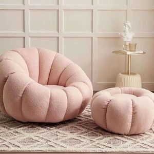 High Quality Modern Home Furniture Living Room Creative Leisure Boucle Fleece Armchair Pumpkin Sofa Set With Foot Stool