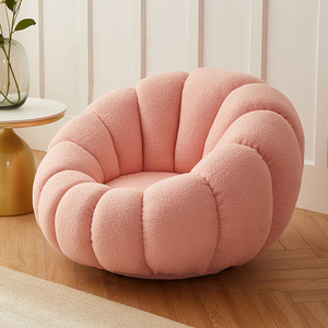 Custom Luxury Boucle Fleece Fabric Pink Leisure Lounge Chair Armchair Swivel Pumpkin Single Sofa Accent Chair