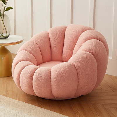 Custom Luxury Boucle Fleece Fabric Pink Leisure Lounge Chair Armchair Swivel Pumpkin Single Sofa Accent Chair