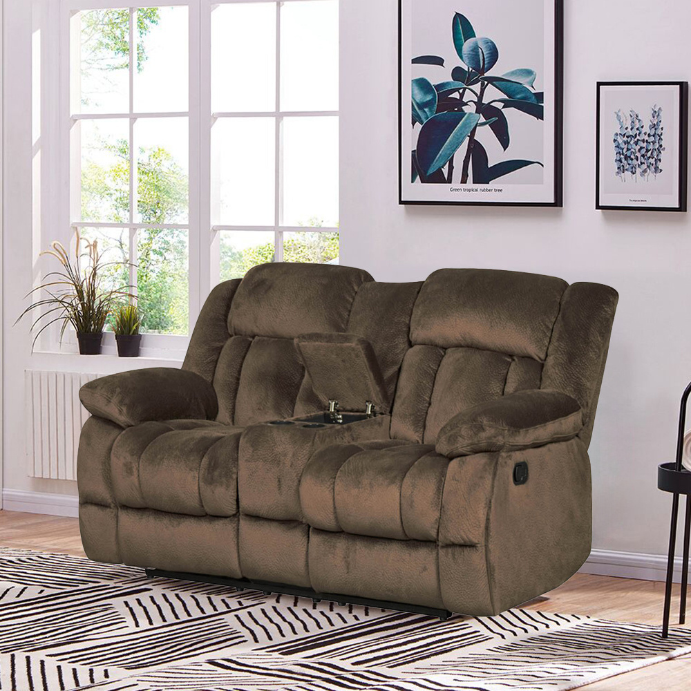 Customized One Two Three Seat Microfiber Suede Fabric Sofa Recliner Loveseat With Console 3 2 1 Glider Recliner Sofa Set