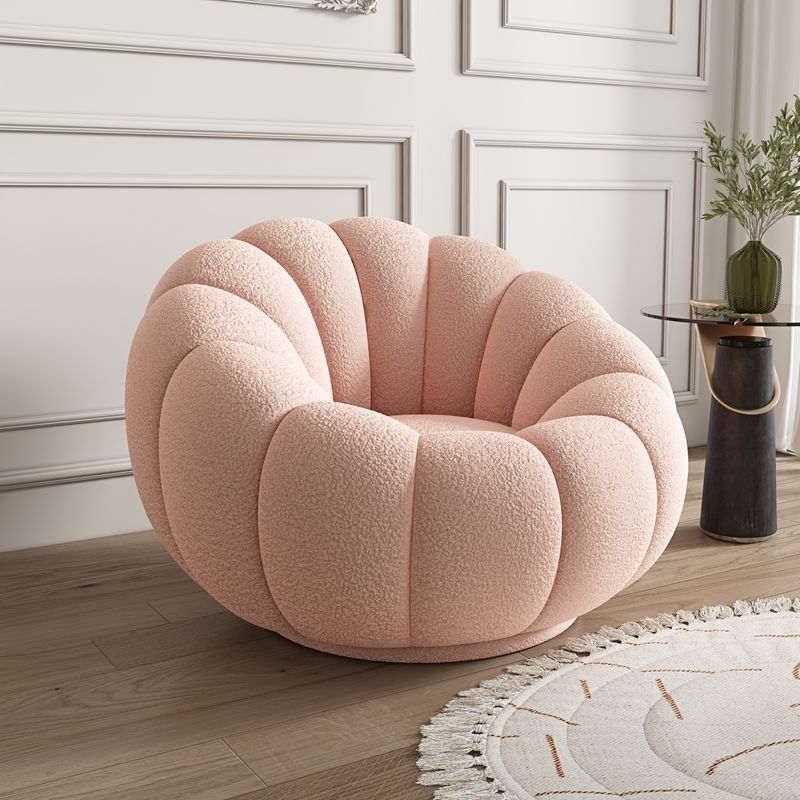 Custom Luxury Boucle Fleece Fabric Pink Leisure Lounge Chair Armchair Swivel Pumpkin Single Sofa Accent Chair