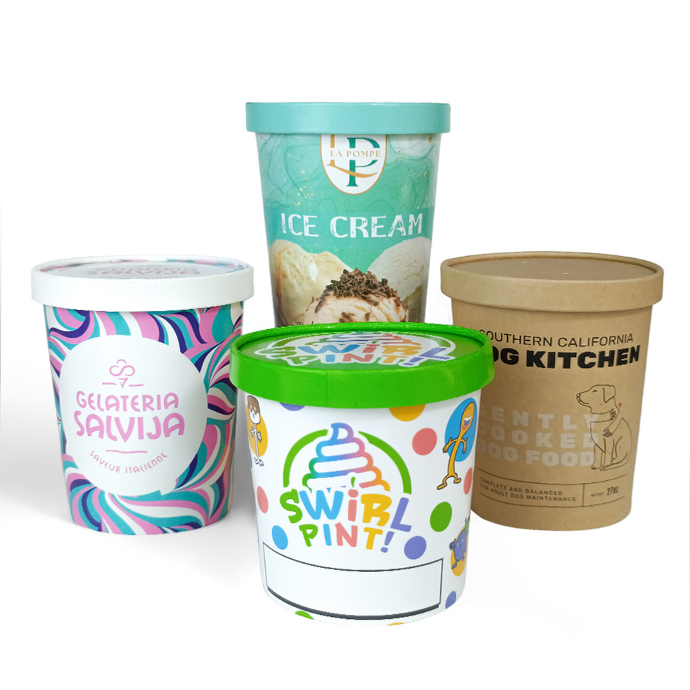 ZJPACK Disposable ice cream cups with lids 16 oz paper frozen dessert ice cream container cup with lid ice cream packaging