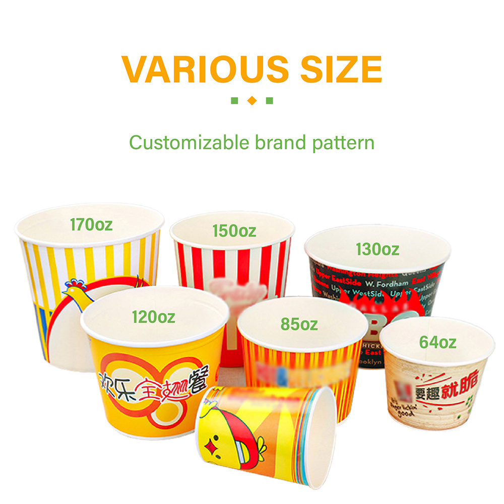 ZJPACK Large Big Size Coston KFC Paper Tub Cup 64oz 85 oz 150oz 170oz  Paper Fried Chicken Popcorn Bucket with Lid