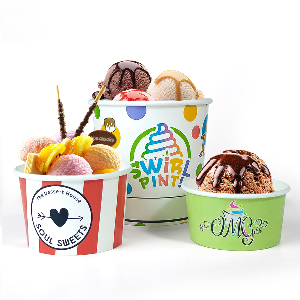 ZJPACK Disposable ice cream cups with lids 16 oz paper frozen dessert ice cream container cup with lid ice cream packaging