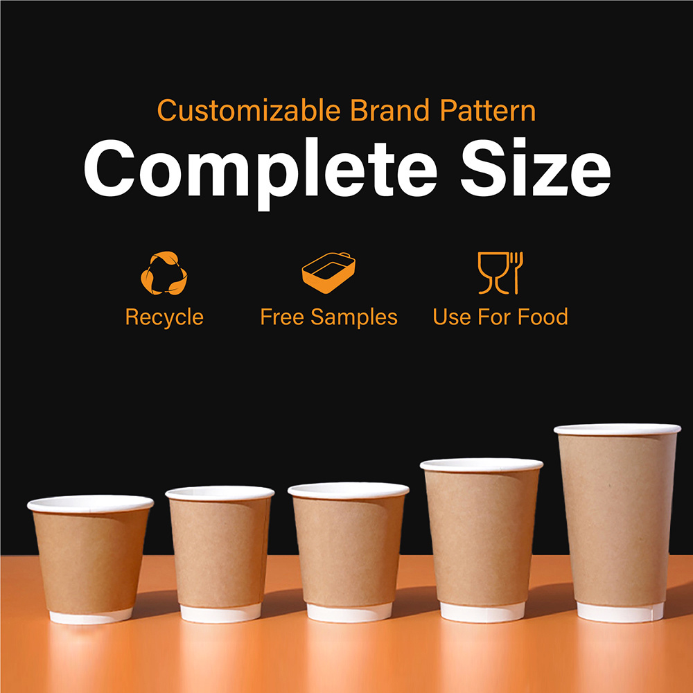 ZJPACK Bio-degradable Paper Cup Custom Disposable Cups Take Away Coffee Cups with Logo 6oz 8oz 12oz 16oz 20oz