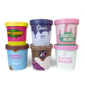 ZJPACK Disposable ice cream cups with lids 16 oz paper frozen dessert ice cream container cup with lid ice cream packaging