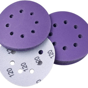 6 inch ceramic purple sandpaper sheet wet dry sand paper disc multi-holes sanding disc for automobile polishing