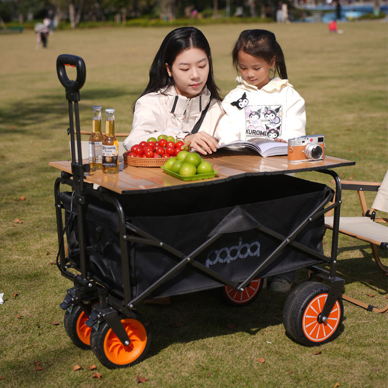 Patio Watcher Collapsible Folding Utility Push Pull Wagon Cart with All Terrain Wheels Large Capacity Heavy Duty Red