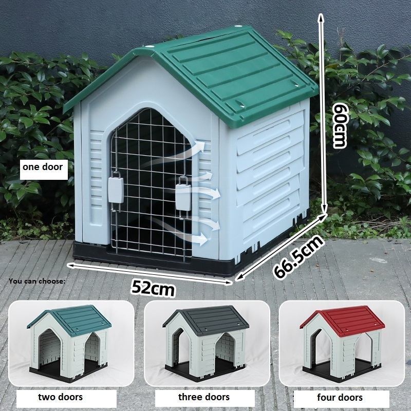 Factory new developed easy to install indoor outdoor plastic ventilation dog kennel house cage with four doors