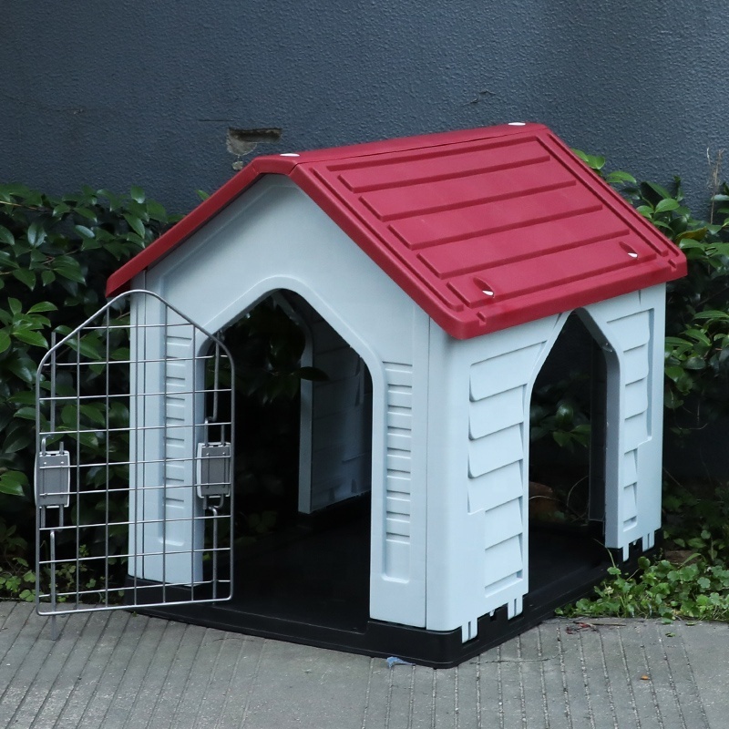 Factory new developed easy to install indoor outdoor plastic ventilation dog kennel house cage with four doors