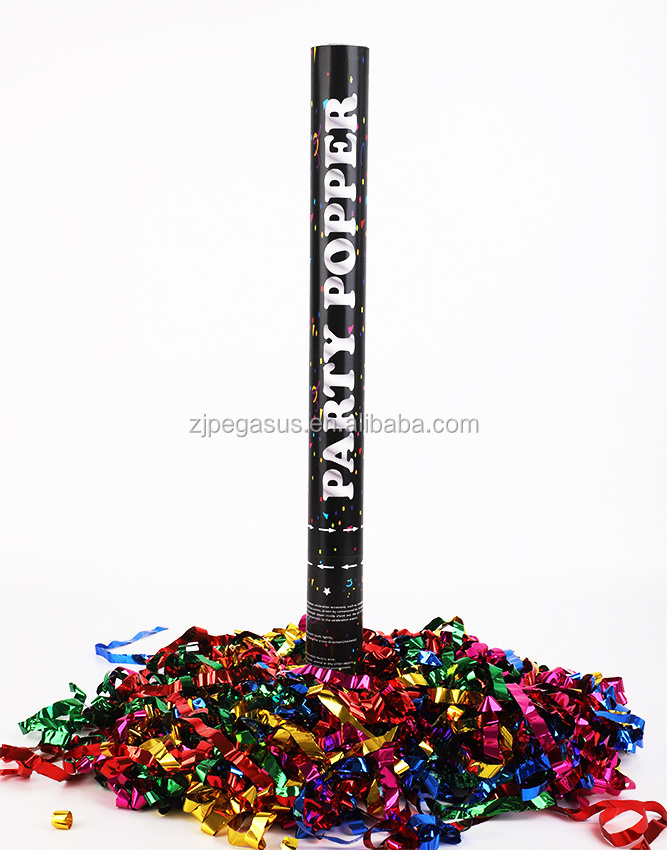 Gold confetti cannon party popper for party with gold recetangles confetti