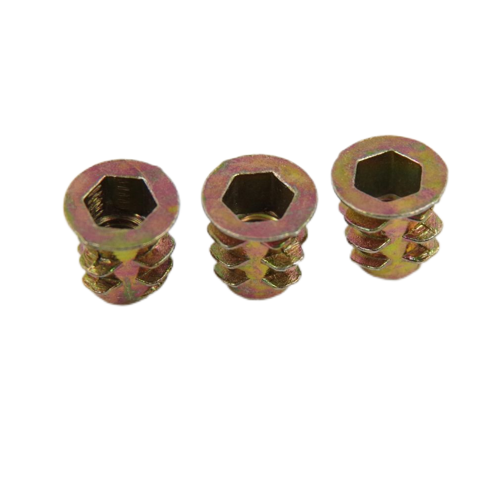 Yellow Zinc Plated Factory Outlet Furniture Insert Bolt And Nut Knurling Insert Nut For Wood