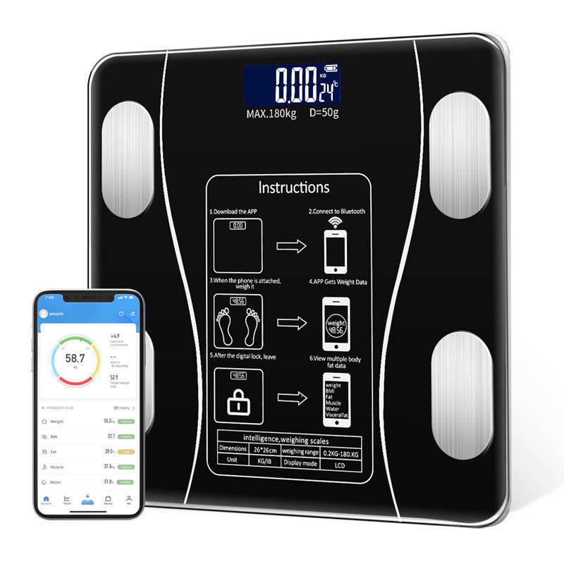 New Arrival 180kg Smart Blue Tooth BMI Function Digital Body Fat Electronic Weighing Bathroom Scale