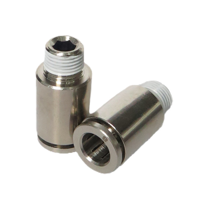 Nickel Plating Pneumatic Brass Pipe Fitting Connector Push Pneumatic Metal Union Straight Fitting