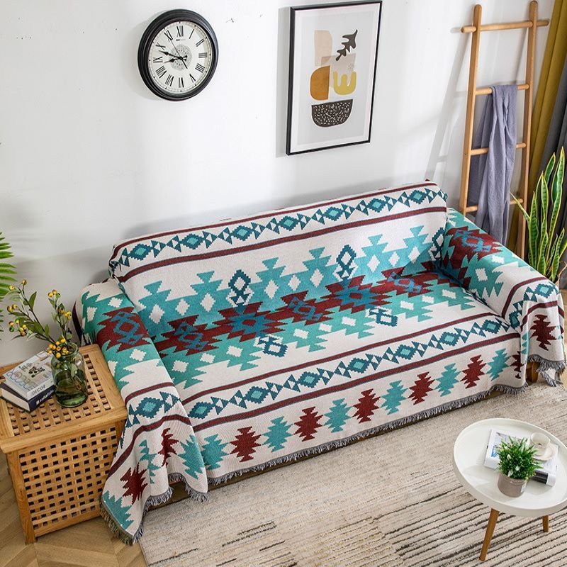 Cyan Nordic Ethnic Picnic Throw Mexican Blankets Custom Fringe Woven Handmade Indian Blanket