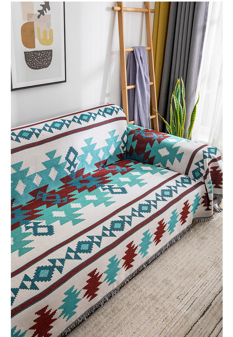 Cyan Nordic Ethnic Picnic Throw Mexican Blankets Custom Fringe Woven Handmade Indian Blanket