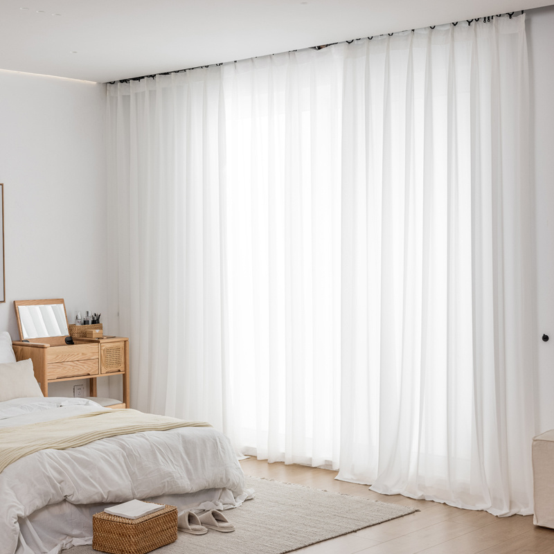 Wholesale Ready Made Curtain European Style Elegant White Polyester Blackout Curtain Tulle Sheer Curtain