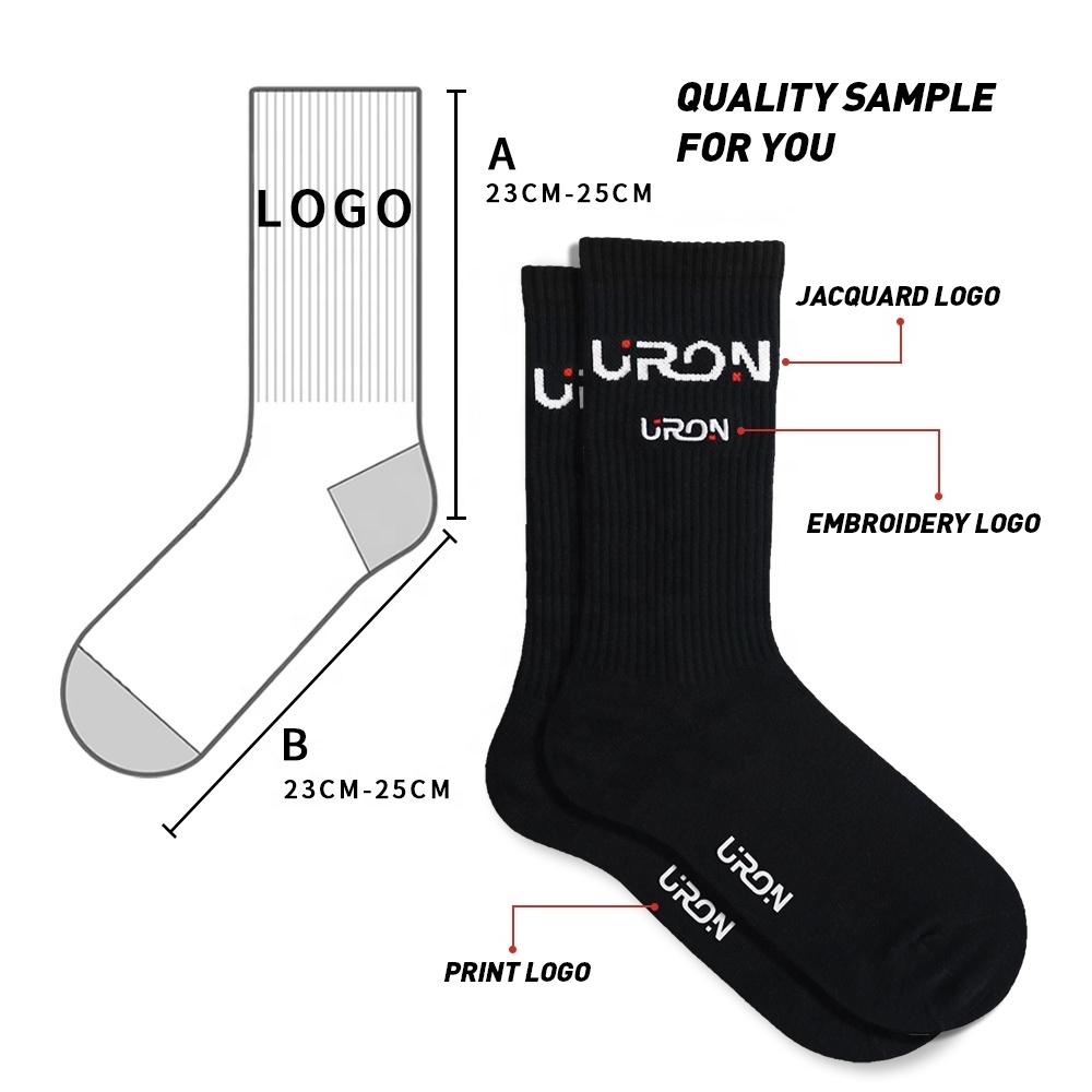 Uron 2022 high quality low MOQ 100% custom made cotton socks custom design logo crew men's socks logo Custom socks