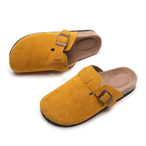 Custom Cowhide Leather Slippers Women Ladies Flat Bottom Slides Autumn Winter Indoor Closed Toe Slippers