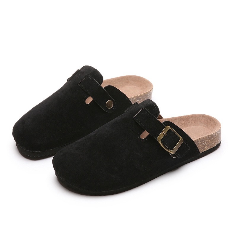 Custom Cowhide Leather Slippers Women Ladies Flat Bottom Slides Autumn Winter Indoor Closed Toe Slippers