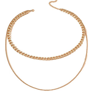 New Product Double Layer Figaro Chain &Snake Chain Necklace PVD Gold Plated Stainless Steel Jewelry joyeria de acero inoxidable