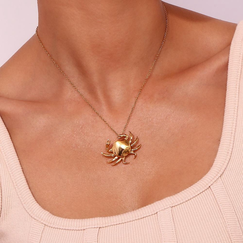 Crab Pendant Necklace 18k Gold Plated Stainless Steel Jewelry Christmas Gift