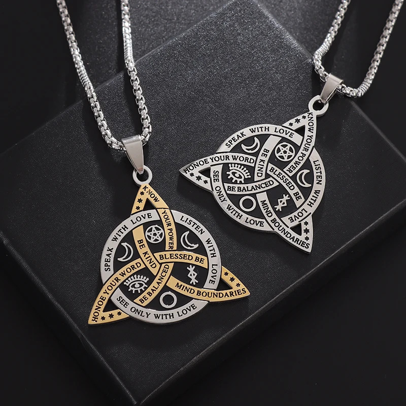 New Unisex Titanium Pendant with Star Moon Fan Stainless Steel Celtic Vintage Viking Triangle Necklace Wholesale Fashion Jewelry