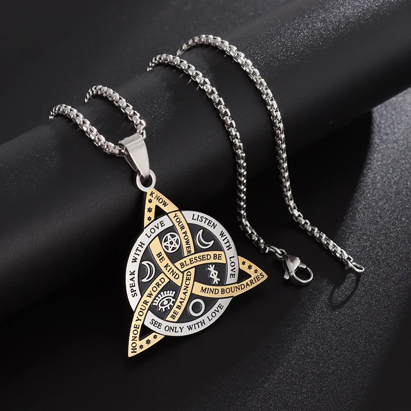 New Unisex Titanium Pendant with Star Moon Fan Stainless Steel Celtic Vintage Viking Triangle Necklace Wholesale Fashion Jewelry